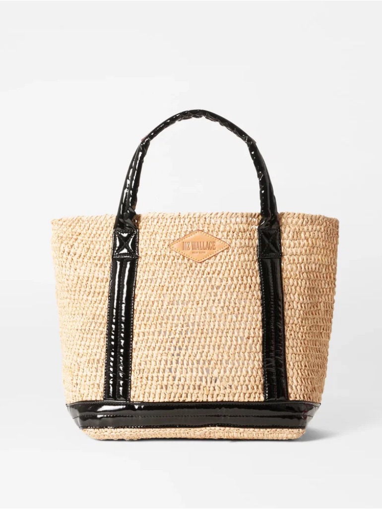 Mz Wallace Small Raffia Tote Black Lacquer New